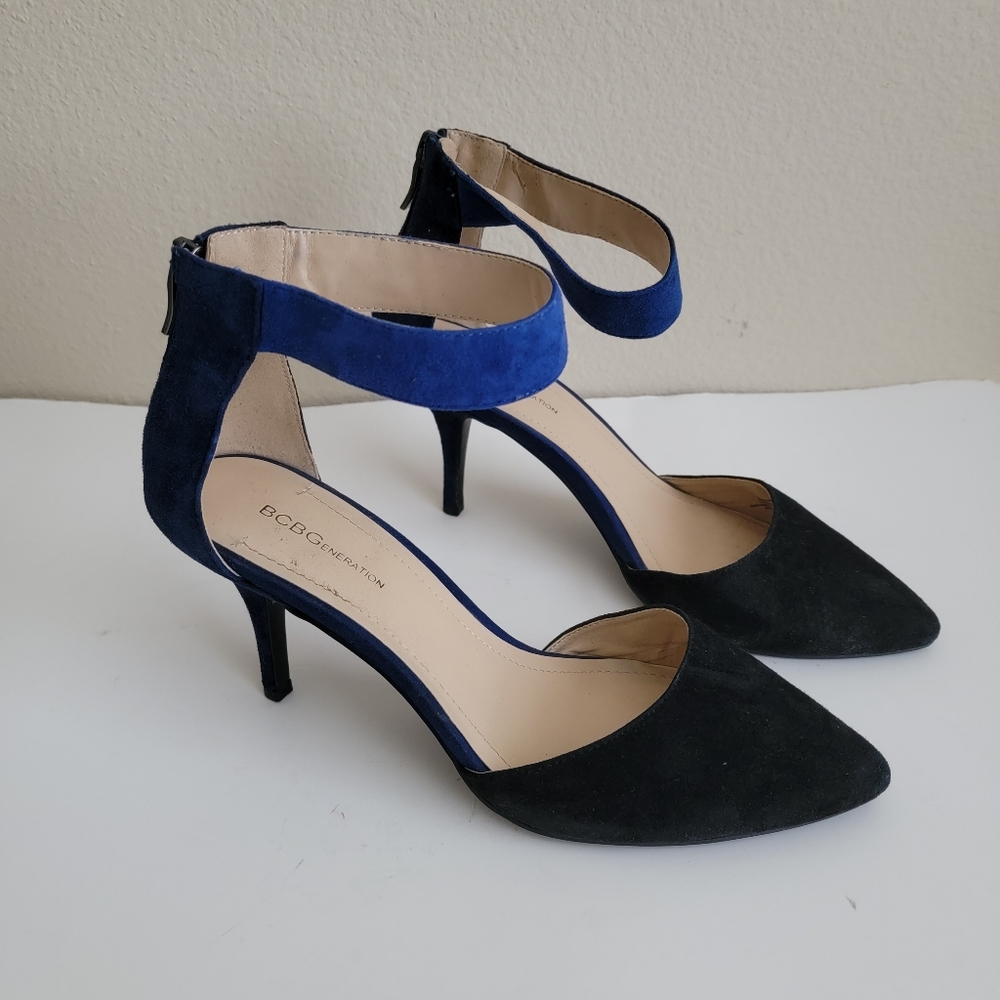 BCBG Malabo Suede Ankle Strap Heels